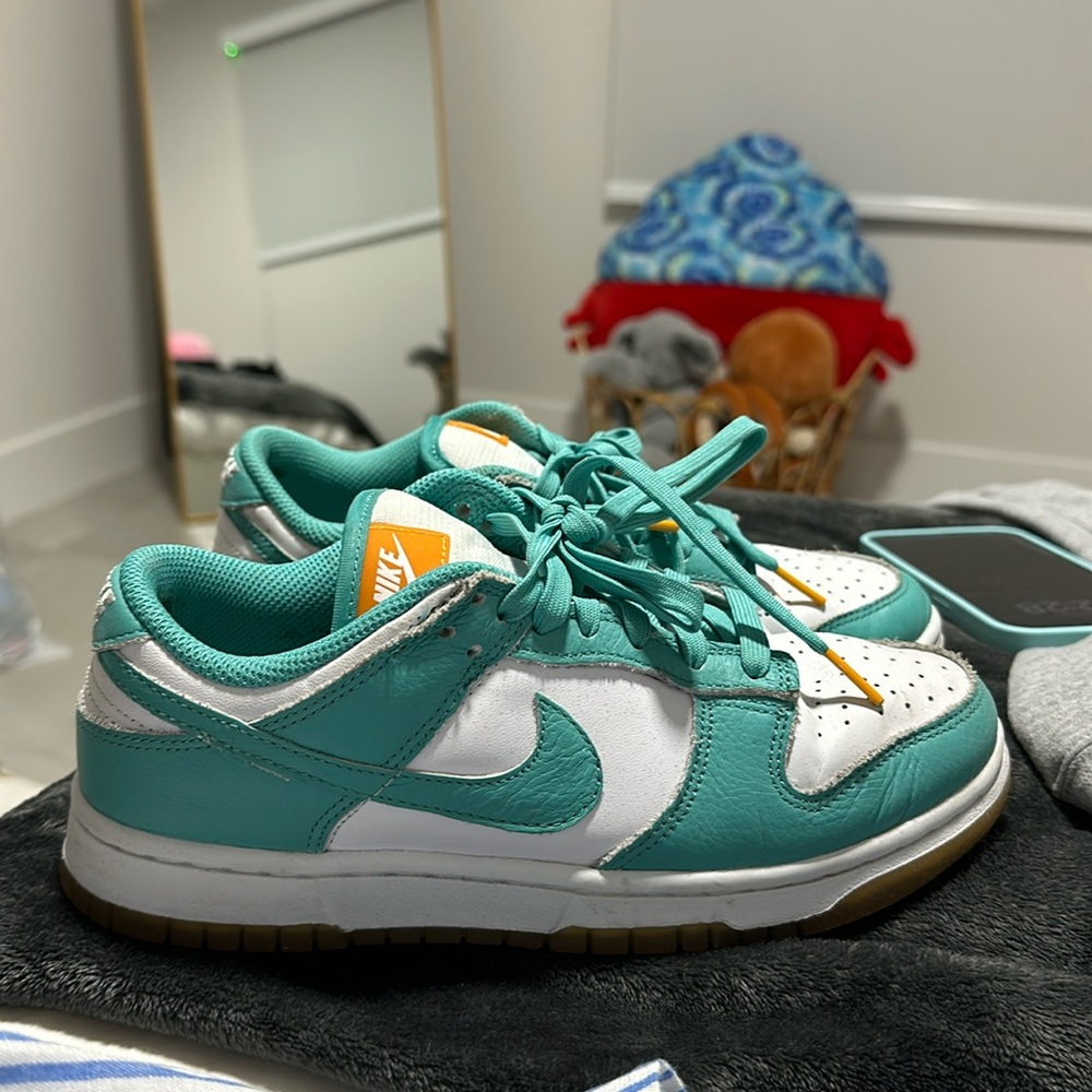 Turquoise & Orange detailed Nike Dunks size 7.5 US WOMENS